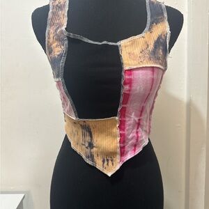 Patchwork Sleeveless Top - Black, Pink, Tan